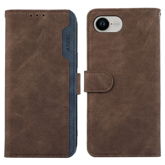 ABEEL For iPhone 16e Case Color Splicing Leather Flip Phone Cover RFID Blocking - Brown