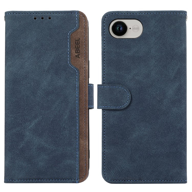 ABEEL For iPhone 16e Case Color Splicing Leather Flip Phone Cover RFID Blocking - Blue