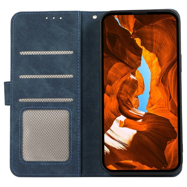 ABEEL For iPhone 16e Case Color Splicing Leather Flip Phone Cover RFID Blocking - Blue