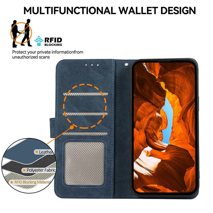 ABEEL For iPhone 16e Case Color Splicing Leather Flip Phone Cover RFID Blocking - Blue