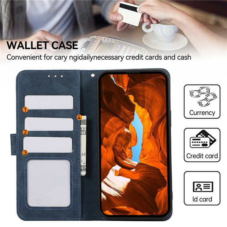 ABEEL For iPhone 16e Case Color Splicing Leather Flip Phone Cover RFID Blocking - Blue
