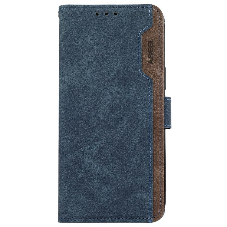ABEEL For iPhone 16e Case Color Splicing Leather Flip Phone Cover RFID Blocking - Blue