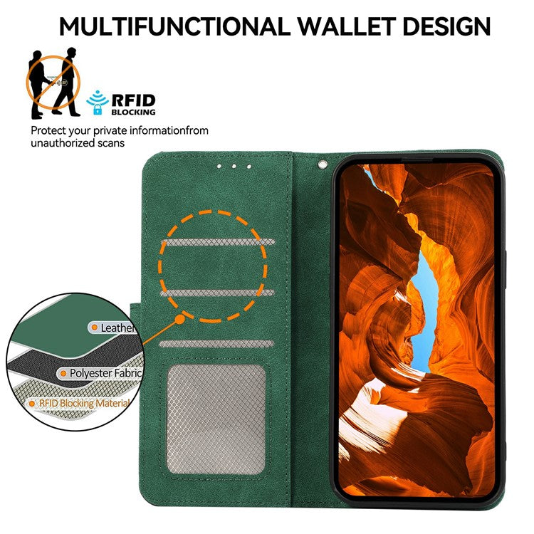 ABEEL For iPhone 16e Case Color Splicing Leather Flip Phone Cover RFID Blocking - Green