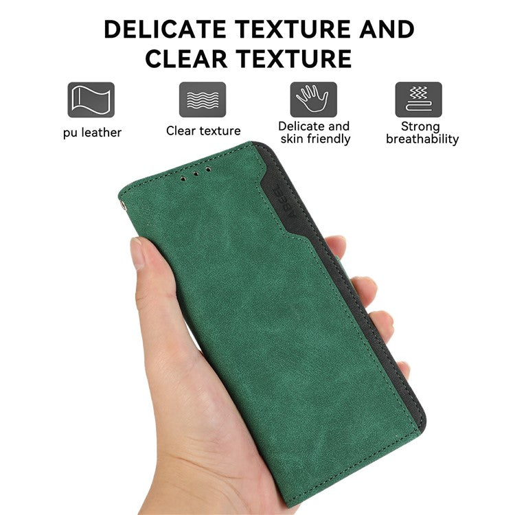 ABEEL For iPhone 16e Case Color Splicing Leather Flip Phone Cover RFID Blocking - Green