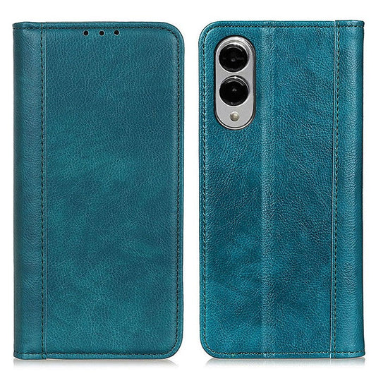 For Samsung Galaxy S25 Edge Stand Case Split Leather Litchi Texture Wallet Phone Cover - Green
