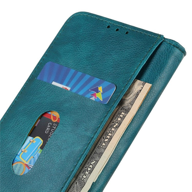 For Samsung Galaxy S25 Edge Stand Case Split Leather Litchi Texture Wallet Phone Cover - Green