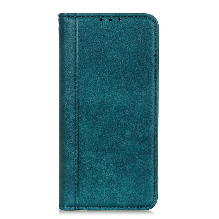 For Samsung Galaxy S25 Edge Stand Case Split Leather Litchi Texture Wallet Phone Cover - Green