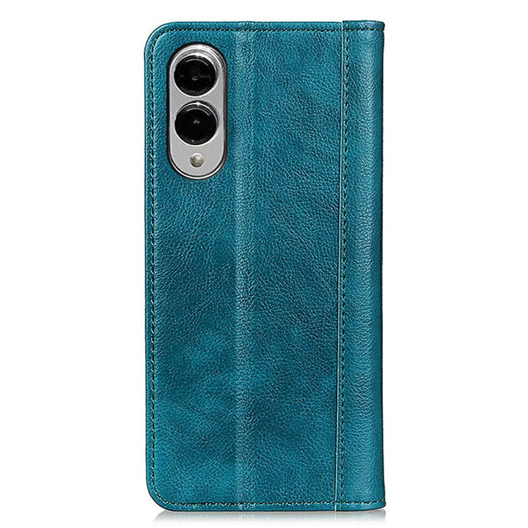 For Samsung Galaxy S25 Edge Stand Case Split Leather Litchi Texture Wallet Phone Cover - Green