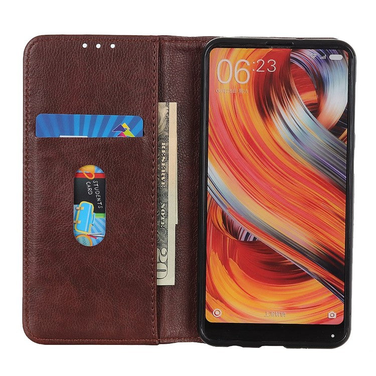 For Samsung Galaxy S25 Edge Stand Case Split Leather Litchi Texture Wallet Phone Cover - Brown