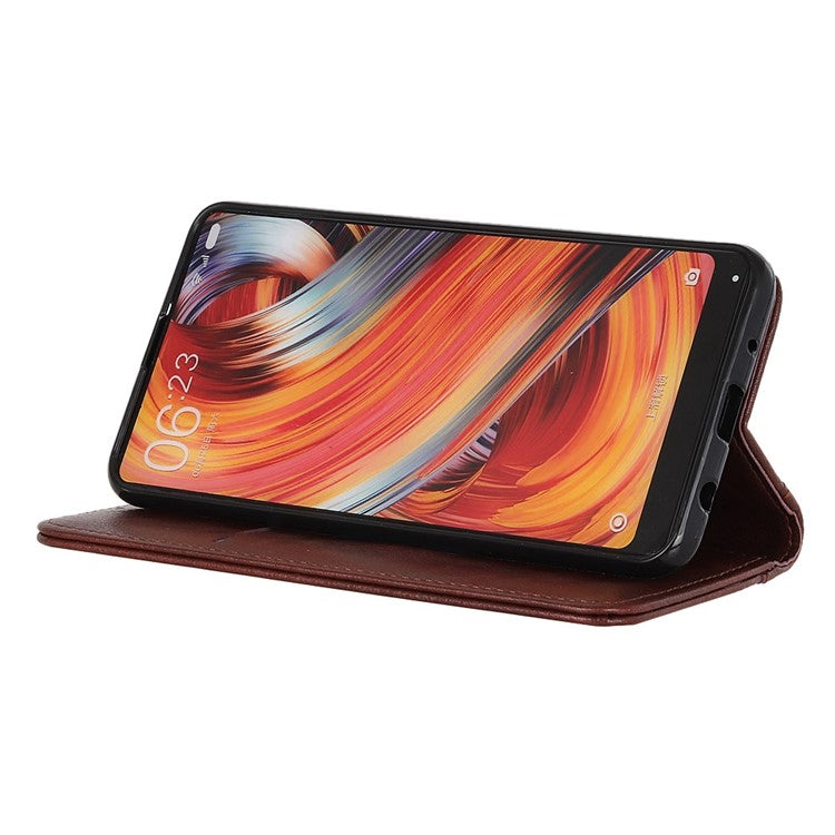 For Samsung Galaxy S25 Edge Stand Case Split Leather Litchi Texture Wallet Phone Cover - Brown