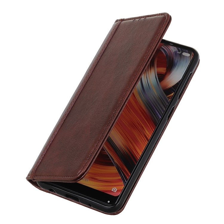 For Samsung Galaxy S25 Edge Stand Case Split Leather Litchi Texture Wallet Phone Cover - Brown