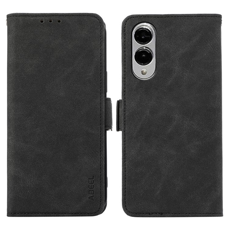 ABEEL For Samsung Galaxy S25 Edge Case PU Leather Folio Stand View RFID Blocking Phone Cover - Black