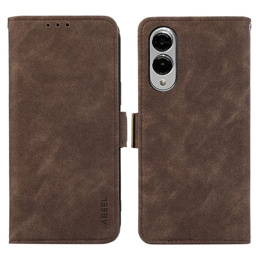 ABEEL For Samsung Galaxy S25 Edge Case PU Leather Folio Stand View RFID Blocking Phone Cover - Brown