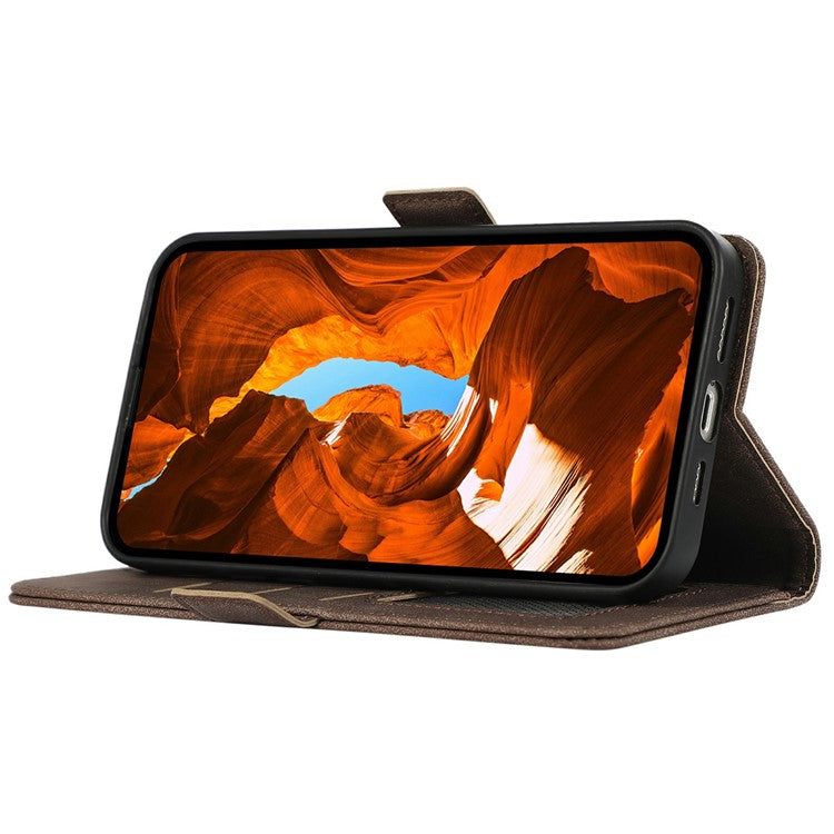 ABEEL For Samsung Galaxy S25 Edge Case PU Leather Folio Stand View RFID Blocking Phone Cover - Brown