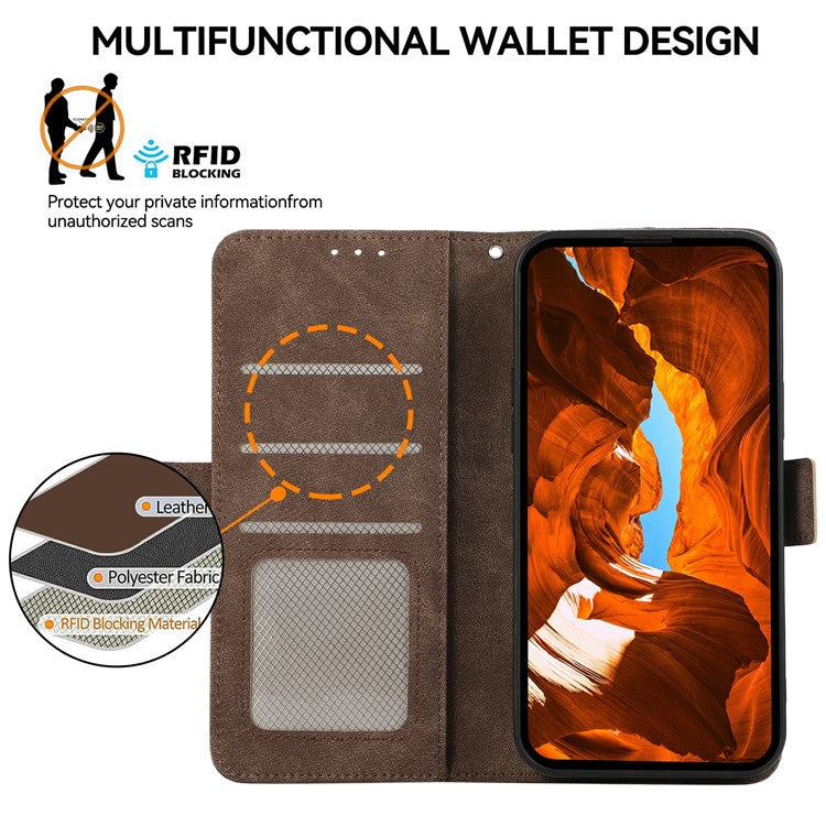 ABEEL For Samsung Galaxy S25 Edge Case PU Leather Folio Stand View RFID Blocking Phone Cover - Brown