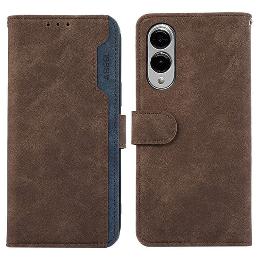 ABEEL For Samsung Galaxy S25 Edge Case Color Splicing Leather Flip Phone Cover RFID Blocking - Brown