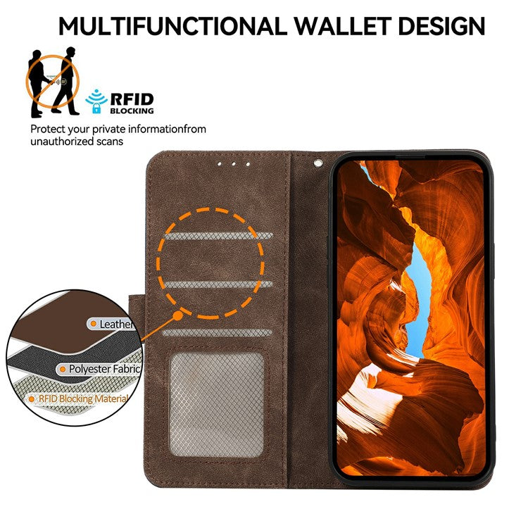 ABEEL For Samsung Galaxy S25 Edge Case Color Splicing Leather Flip Phone Cover RFID Blocking - Brown