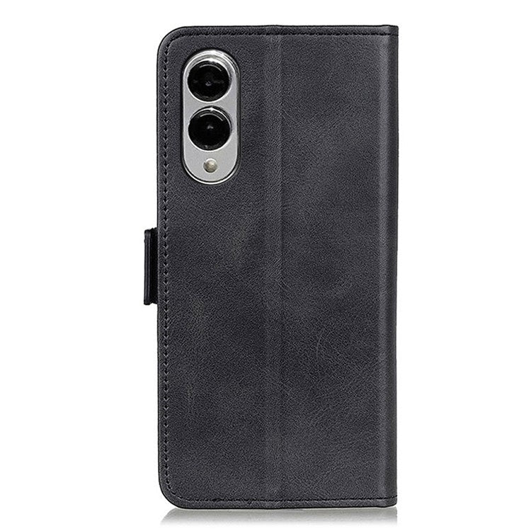 For Samsung Galaxy S25 Edge Case Stand Cowhide Texture PU Leather Phone Cover - Black