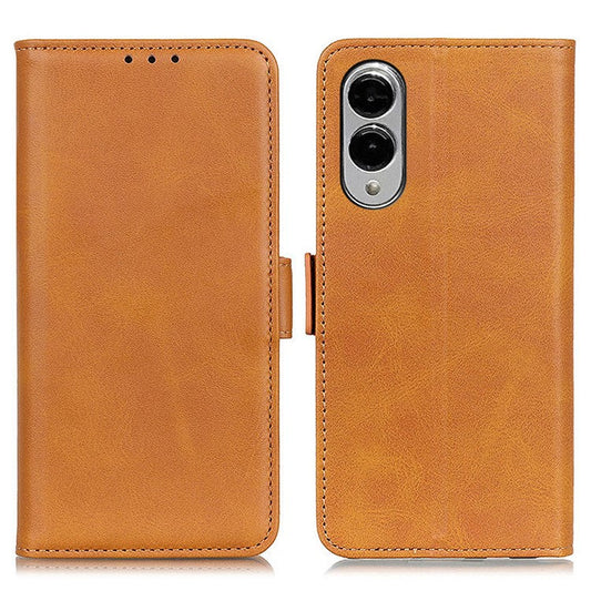 For Samsung Galaxy S25 Edge Case Stand Cowhide Texture PU Leather Phone Cover - Yellow