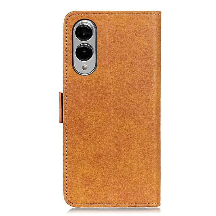 For Samsung Galaxy S25 Edge Case Stand Cowhide Texture PU Leather Phone Cover - Yellow