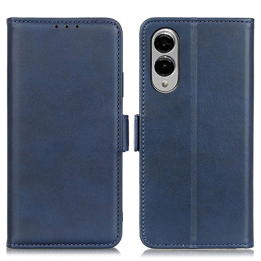 For Samsung Galaxy S25 Edge Case Stand Cowhide Texture PU Leather Phone Cover - Blue