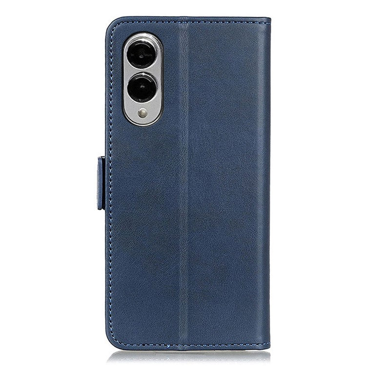 For Samsung Galaxy S25 Edge Case Stand Cowhide Texture PU Leather Phone Cover - Blue