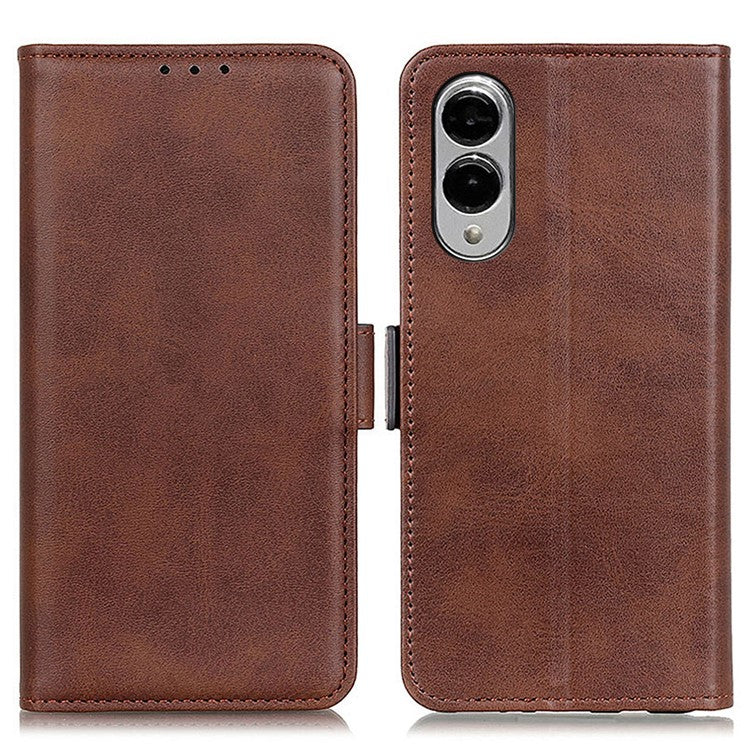 For Samsung Galaxy S25 Edge Case Stand Cowhide Texture PU Leather Phone Cover - Brown