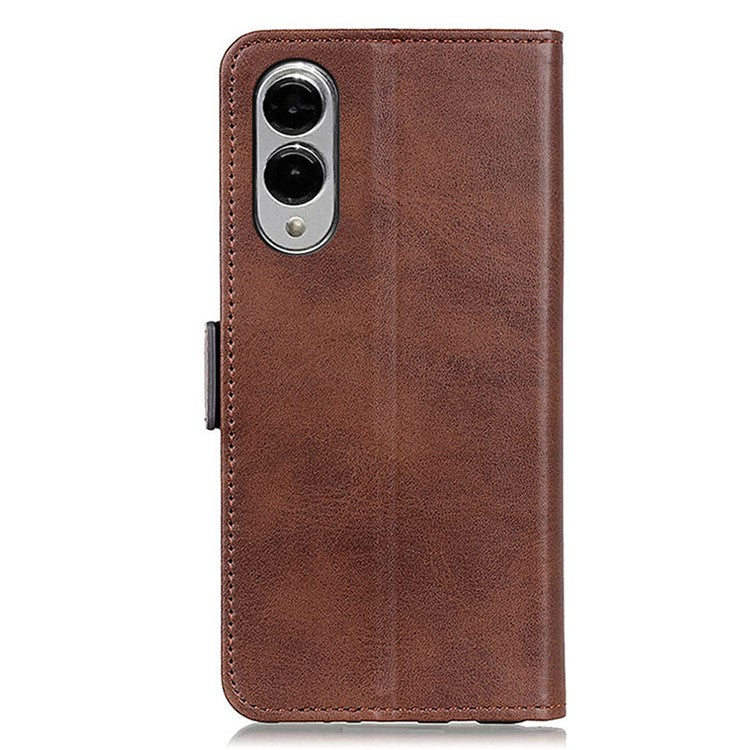 For Samsung Galaxy S25 Edge Case Stand Cowhide Texture PU Leather Phone Cover - Brown