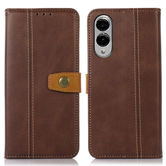 For Samsung Galaxy S25 Edge Case Calf Texture Flip Leather Phone Cover - Brown