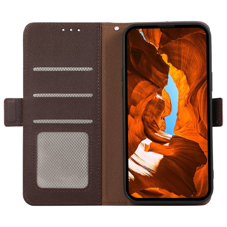 ABEEL For Samsung Galaxy S25 Edge Case Litchi Texture Leather RFID Blocking Phone Cover - Brown