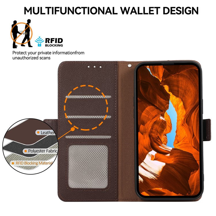 ABEEL For Samsung Galaxy S25 Edge Case Litchi Texture Leather RFID Blocking Phone Cover - Brown
