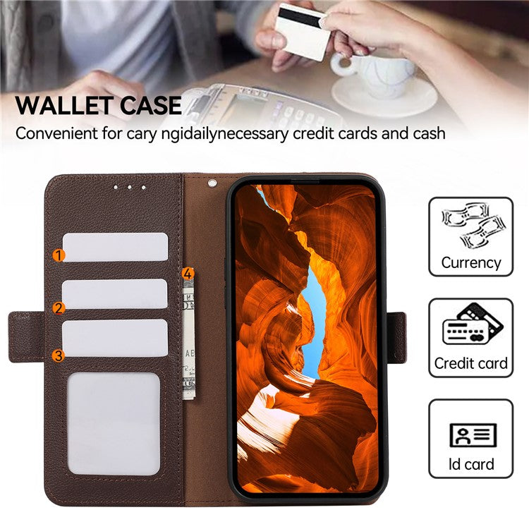 ABEEL For Samsung Galaxy S25 Edge Case Litchi Texture Leather RFID Blocking Phone Cover - Brown