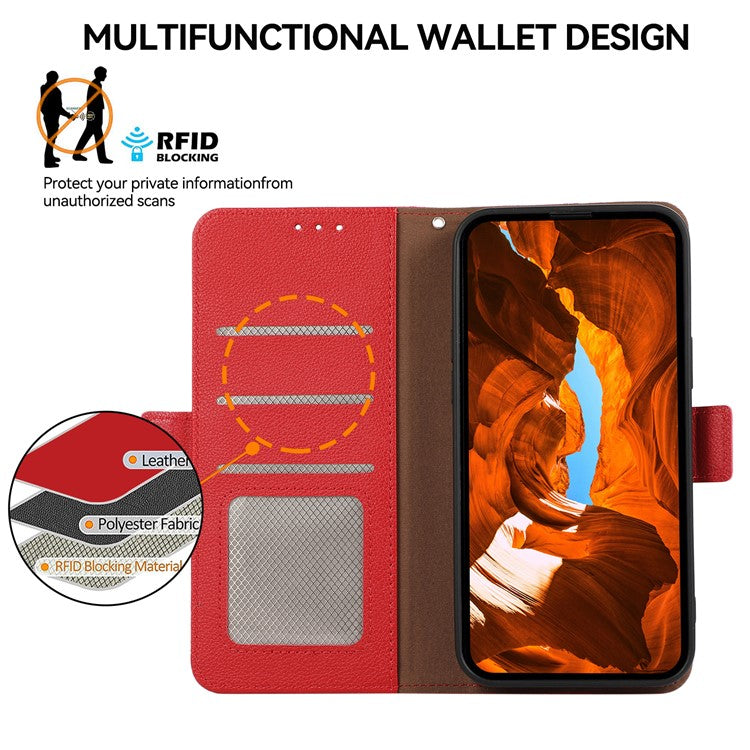 ABEEL For Samsung Galaxy S25 Edge Case Litchi Texture Leather RFID Blocking Phone Cover - Red