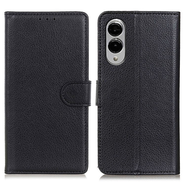 For Samsung Galaxy S25 Edge Wallet Case PU Leather Phone Cover Litchi Texture - Black