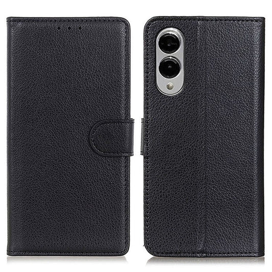 For Samsung Galaxy S25 Edge Wallet Case PU Leather Phone Cover Litchi Texture - Black