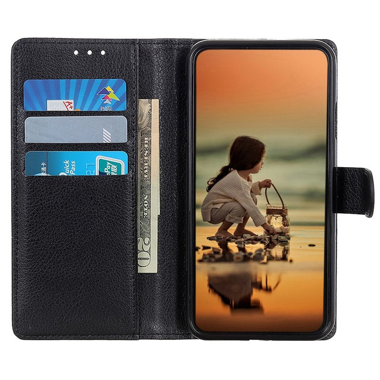 For Samsung Galaxy S25 Edge Wallet Case PU Leather Phone Cover Litchi Texture - Black