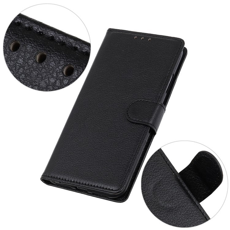For Samsung Galaxy S25 Edge Wallet Case PU Leather Phone Cover Litchi Texture - Black