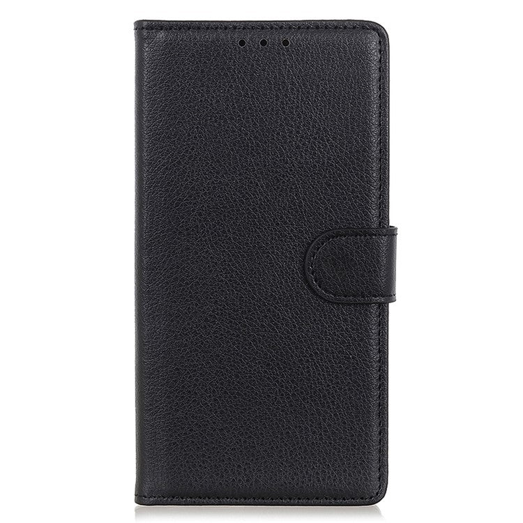 For Samsung Galaxy S25 Edge Wallet Case PU Leather Phone Cover Litchi Texture - Black