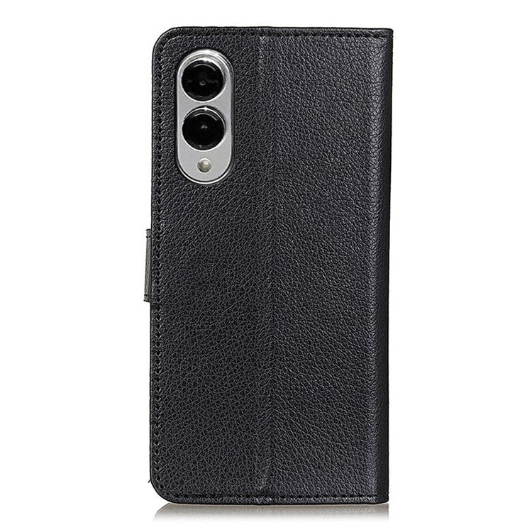 For Samsung Galaxy S25 Edge Wallet Case PU Leather Phone Cover Litchi Texture - Black