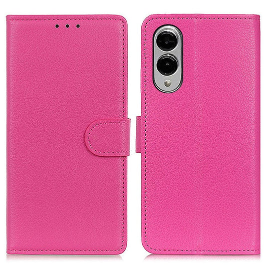 For Samsung Galaxy S25 Edge Wallet Case PU Leather Phone Cover Litchi Texture - Rose