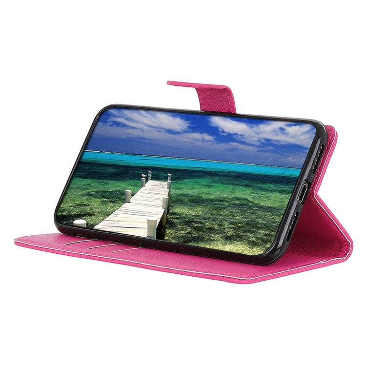 For Samsung Galaxy S25 Edge Wallet Case PU Leather Phone Cover Litchi Texture - Rose