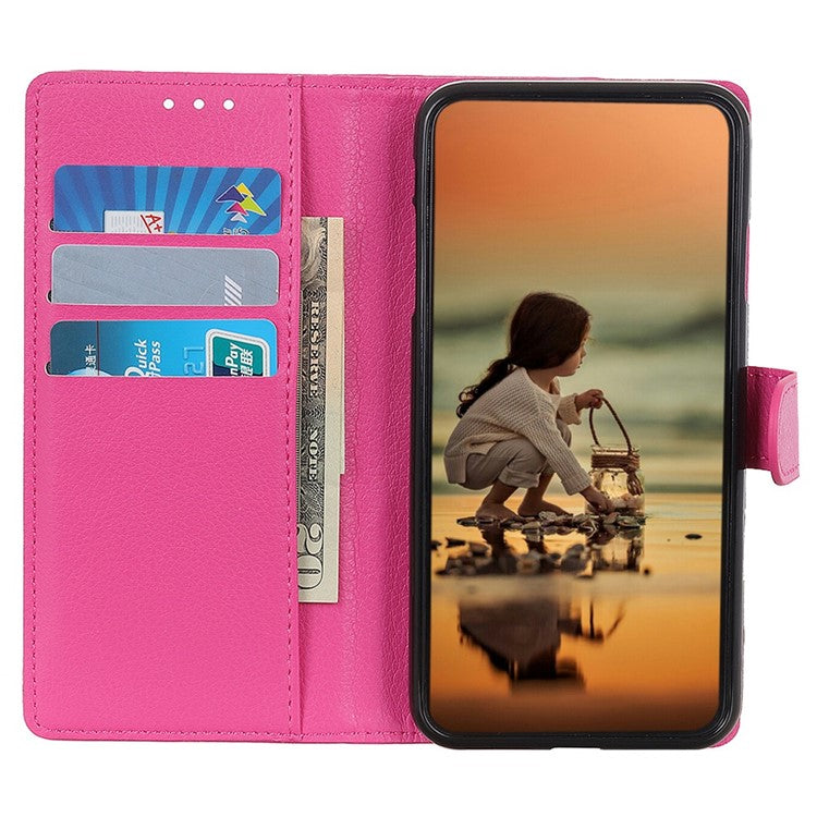 For Samsung Galaxy S25 Edge Wallet Case PU Leather Phone Cover Litchi Texture - Rose