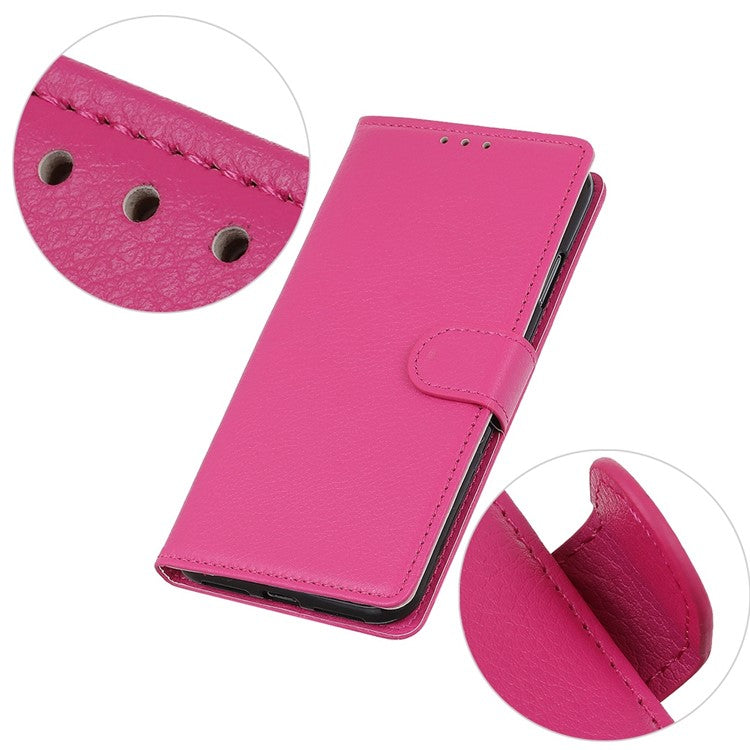 For Samsung Galaxy S25 Edge Wallet Case PU Leather Phone Cover Litchi Texture - Rose