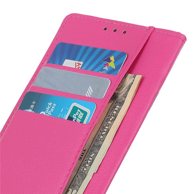 For Samsung Galaxy S25 Edge Wallet Case PU Leather Phone Cover Litchi Texture - Rose