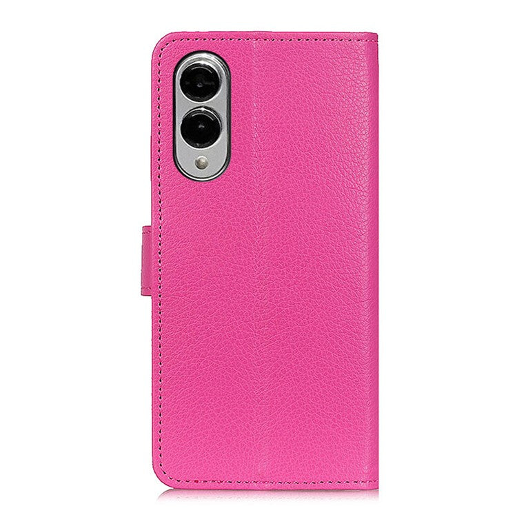 For Samsung Galaxy S25 Edge Wallet Case PU Leather Phone Cover Litchi Texture - Rose