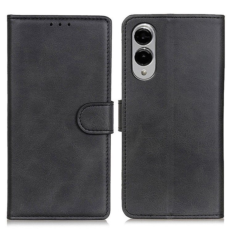 For Samsung Galaxy S25 Edge Wallet Case Cowhide Texture Leather Stand Phone Cover - Black