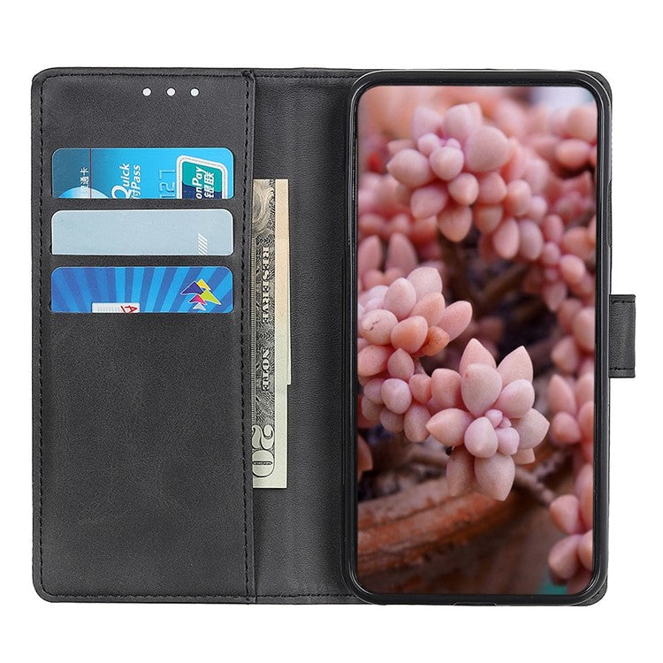 For Samsung Galaxy S25 Edge Wallet Case Cowhide Texture Leather Stand Phone Cover - Black