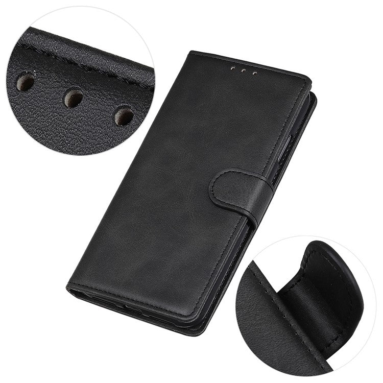 For Samsung Galaxy S25 Edge Wallet Case Cowhide Texture Leather Stand Phone Cover - Black