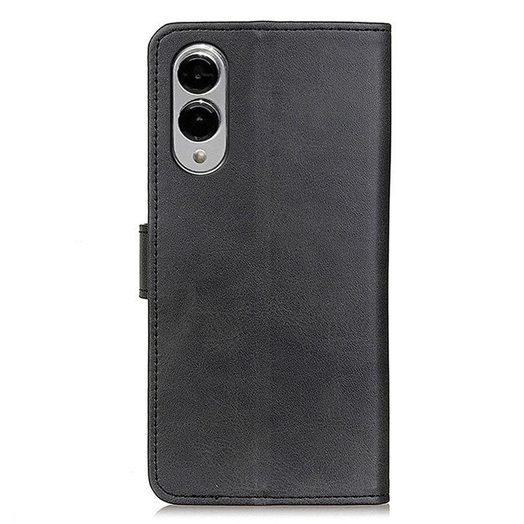 For Samsung Galaxy S25 Edge Wallet Case Cowhide Texture Leather Stand Phone Cover - Black