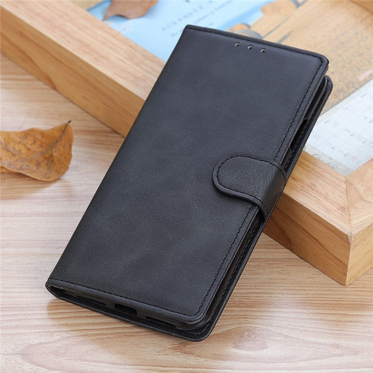 For Samsung Galaxy S25 Edge Wallet Case Cowhide Texture Leather Stand Phone Cover - Black